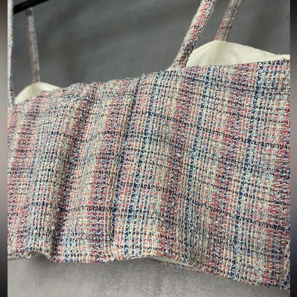 Pink and blue plaid tweed crop top - xs - Picture 5 of 6